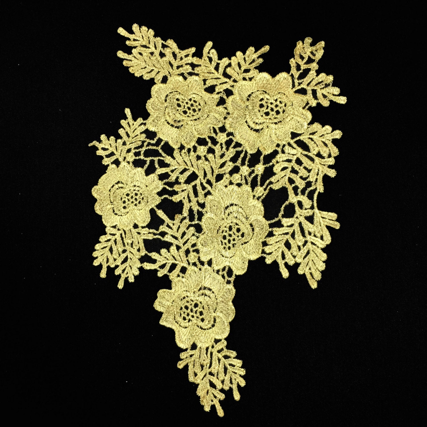 Gold Embroidered Floral Lace Crochet Applique Gold Flowers
