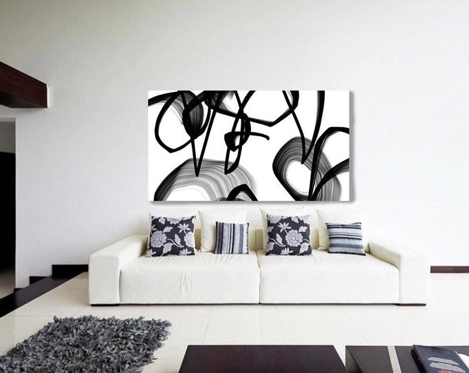 Cosmic Symphony. Abstract Black and White, Unique Abstract Wall Decor, Large Contemporary Canvas Art Print up to 72" by Irena Orlov