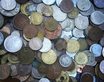 Foreign Coin Set - vintage coins and tokens from travels - foreign currency - old coin assortments - coin charm - vintage token old coins