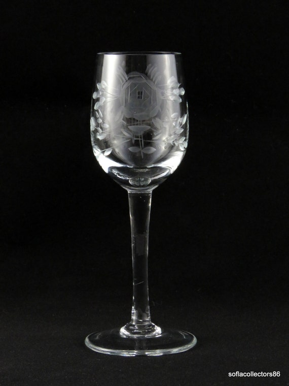 Port Wine Glasses or Sherry Glasses with Gray Cut Rose and