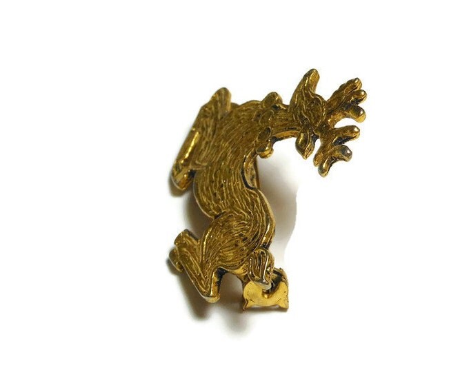 Reindeer brooch, gold tone textured reindeer, holiday mid century brooch pin