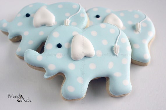 Elephant Baby Shower Cookies, Blue Elephant Cookies, Baby Boy Cookies, It's a Boy, Baby shower favors, White Polka dot, Polka dot Elephant