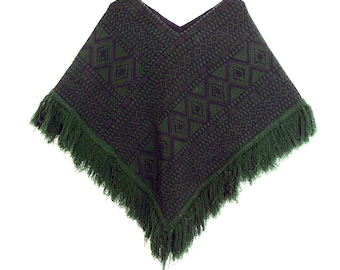 SALE!! 1970s Woodstock Era Vintage Traditional Guatemalan Tapestry Fringe Poncho. Hippie Boho. OSFA