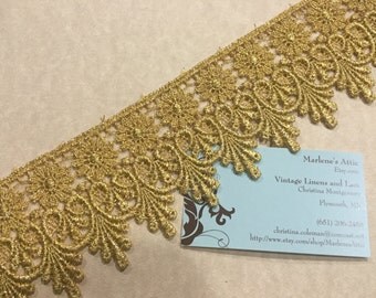 Metallic Gold Venise lace trim, 2 3/4 inch wide, 1 yard for wedding, bridal, holiday, jewelry, housewares couture by MarlenesAttic - Item 1W