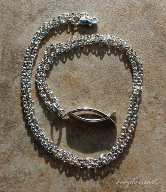 Christian Fish Necklace Sterling Silver 18 Chain by AmyDavisArt