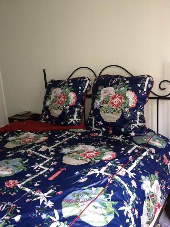 Chinoiserie Duvet Cover and Euro Shams in Queen Size