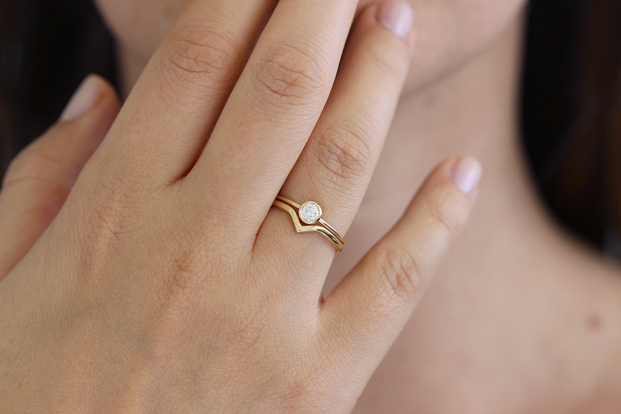minimalist wedding ring set curved wedding band diamond wedding ring set simple wedding - Wedding Band And Engagement Ring minimalist wedding ring set curved wedding band diamond wedding ring set simple wedding - Wedding Band And Engagement Ring