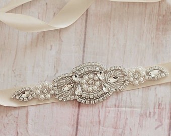 Bridal Sash...Champagne Rhinestone Belt -Flower Girl Sash..Bridal Belt/ Sash..Bridesmaid Coordinating Sashes..Maternity Sash / Wedding Sash