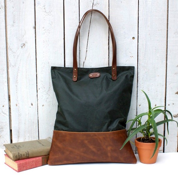 Waxed cotton & leather tote bag