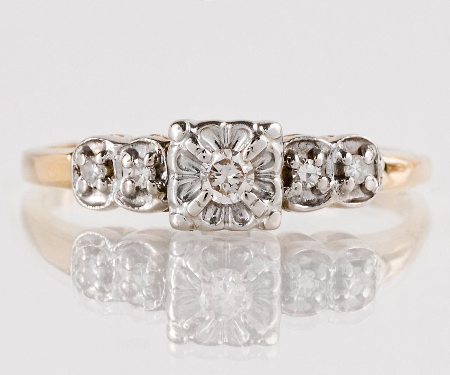 Vintage Engagement Ring Vintage 14k Yellow & White Gold