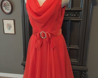 60s Chiffon Miss Elliette Tangerine Party Dress