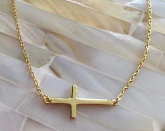 Cross Necklace- Sideways-Christian Jewelry- Religious Necklace- Celebrity Inspired Jewelry- Christmas Gift