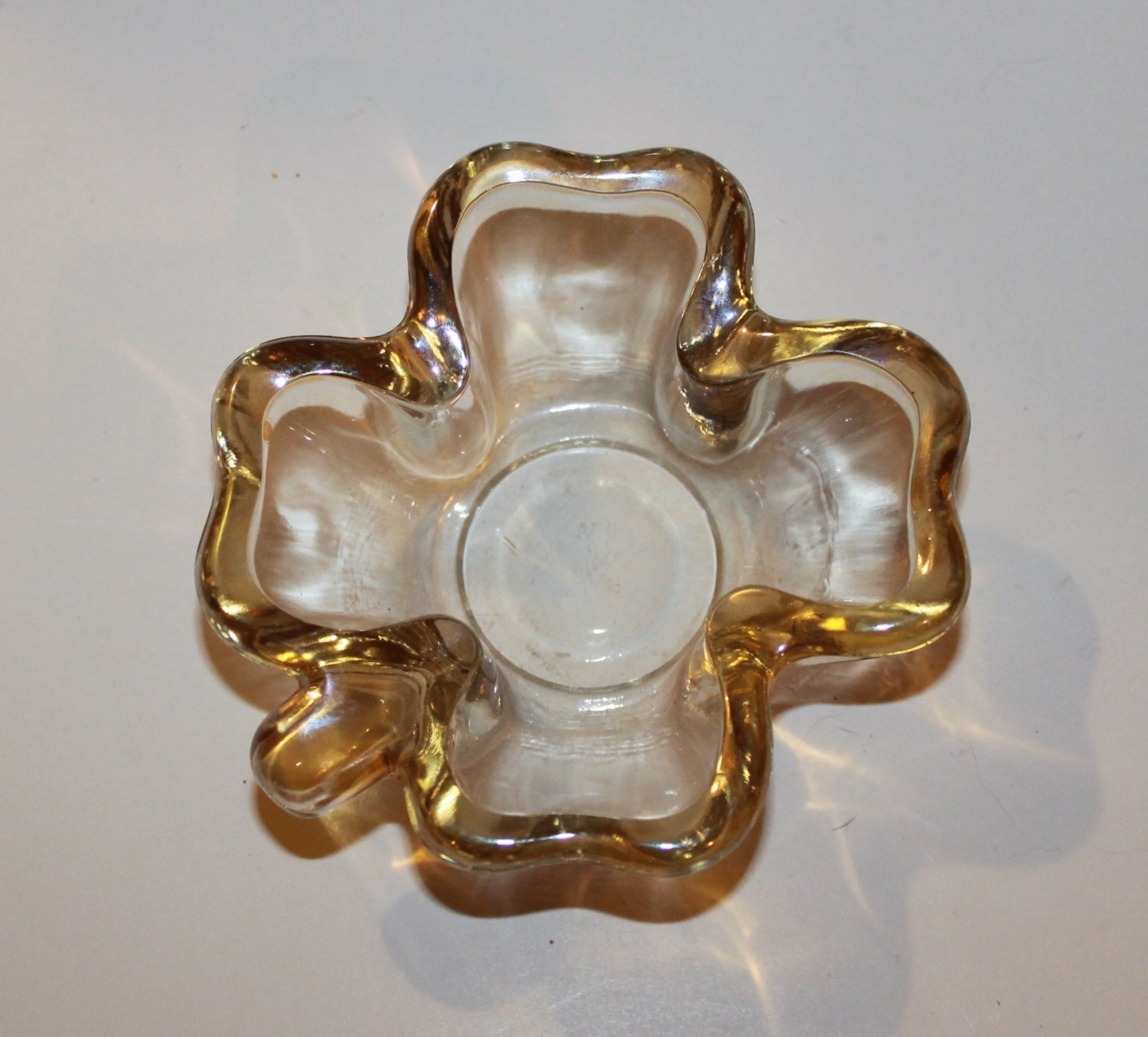 Vintage Glass Shamrock Dish Four Leaf Clover Collectibles