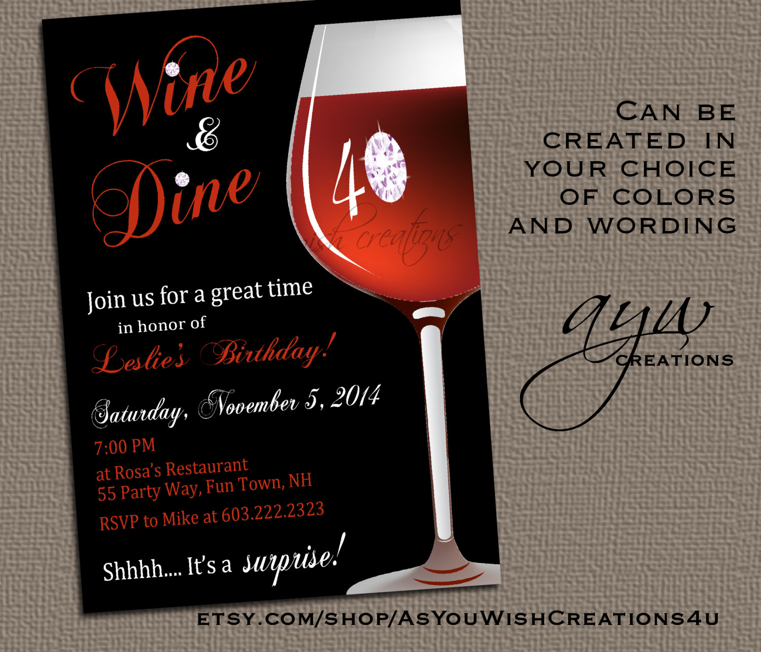 Wine Birthday Party Invitation Printable Invitation Elegant