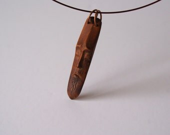 Head XV - minature sculpture wooden jewelry, unique wood necklace,