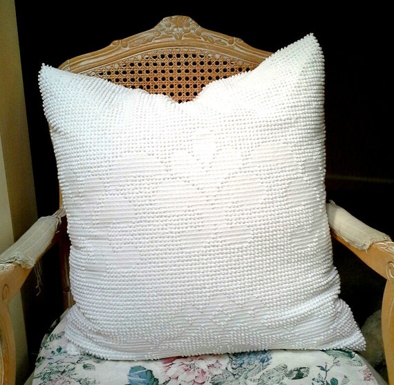 White Chenille pillow cover made from a by JensVintageStyle