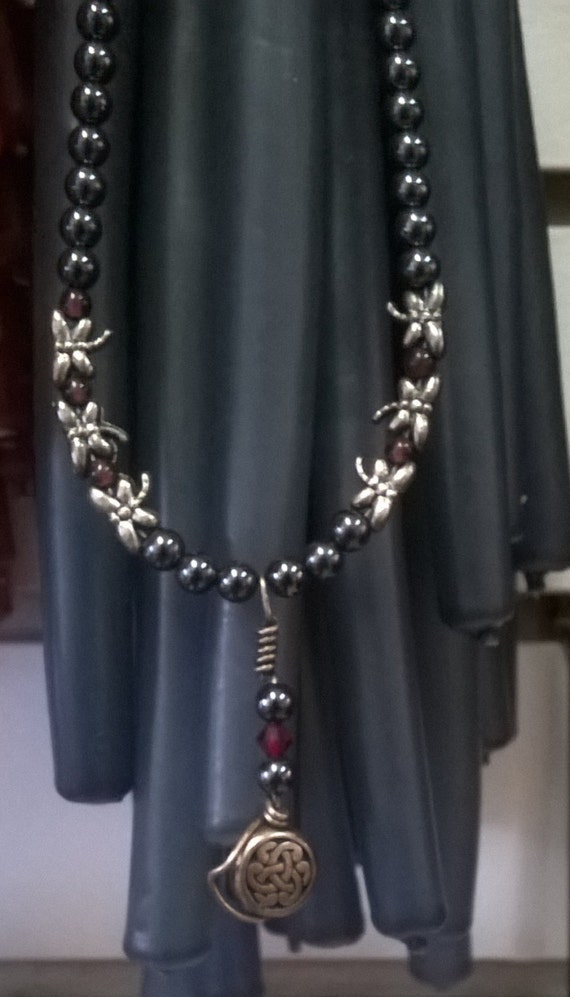 Items similar to Celtic Necklace. Dragonflies and Hematite choker style