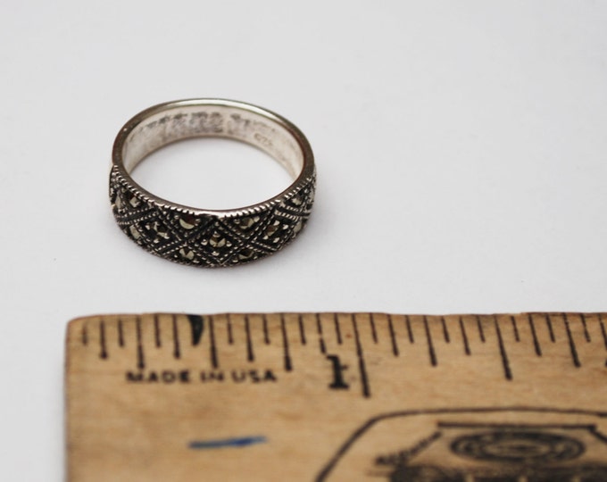 Sterling Band ring size 6 Marcasites silver