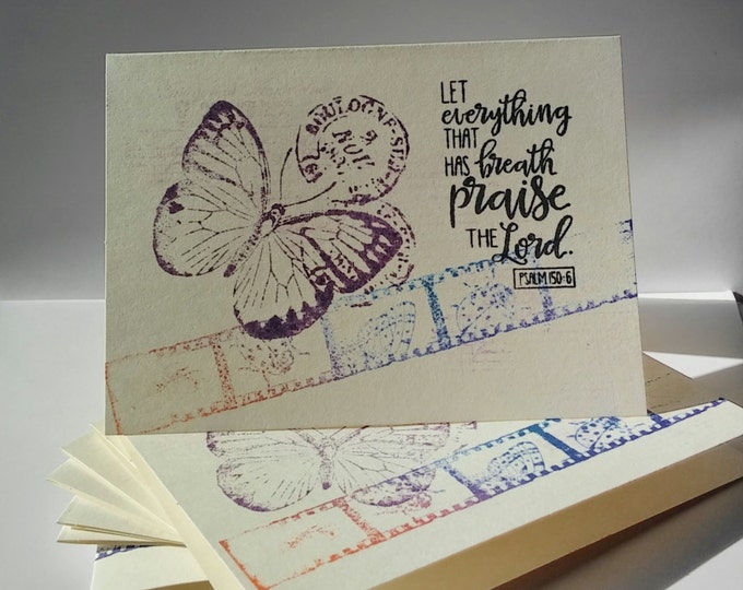 Christian Notecard Set, 8 Christian cards, Psalm 150:6, FLAT CARDS, Butterfly Let everything that has breath praise the Lord