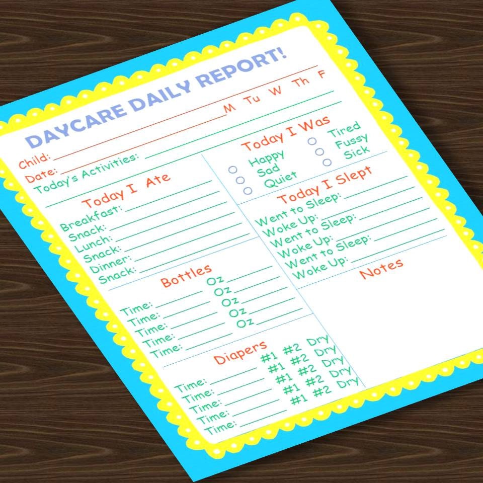 Daycare Daily Report 50 page notepad by ColorfulCreationsCC
