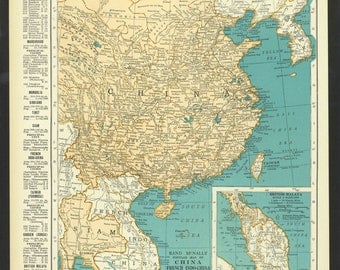 Vintage Map China Korea Southeast Asia Original 1937