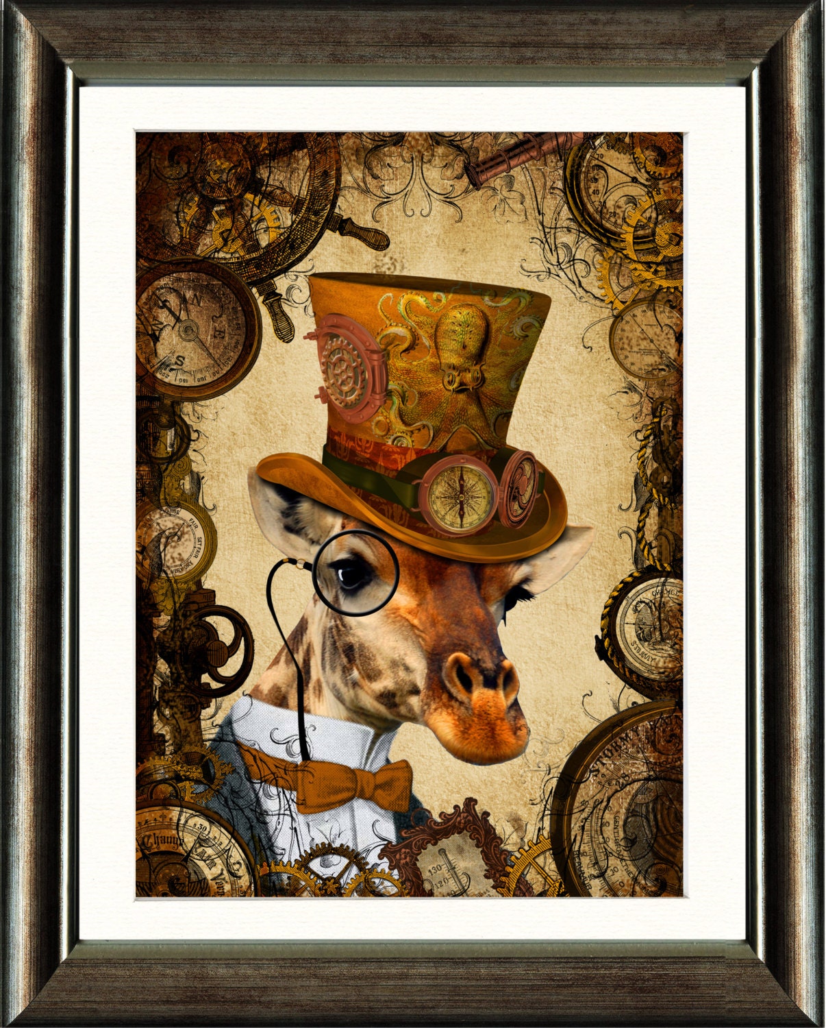 Steampunk Dandy Giraffe A4 Art Print Wall Art Home Decor