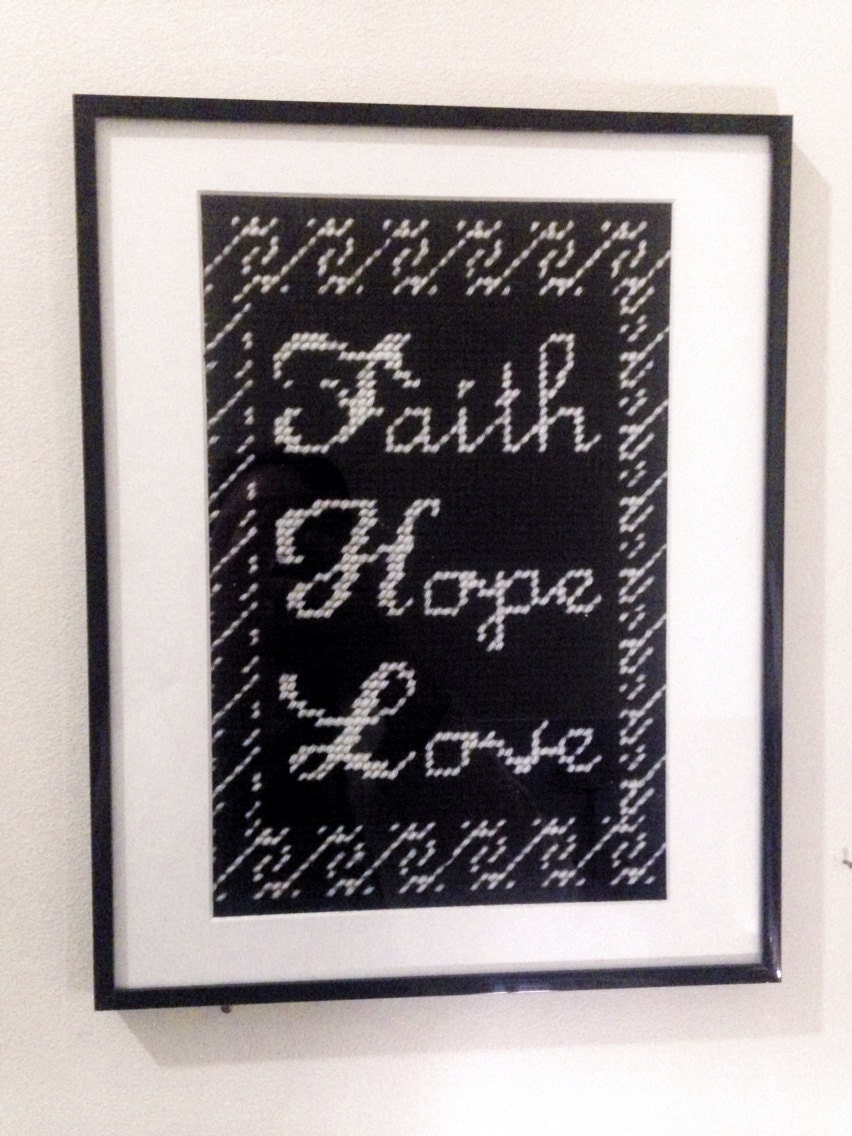 Faith Hope Love Black and White Framed Wall by stitchesoflight