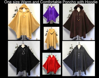 New Absolutely Versatile Travelers Full Size Hooded Poncho in warm and cozy Fleece fabric, Hoodie