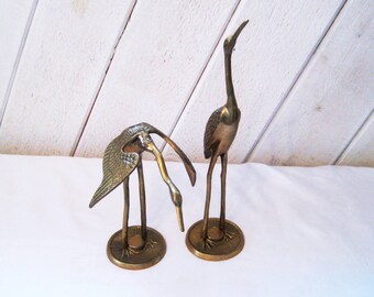 Vintage brass cranes, stork figurines, crane figurine, statues, pair of cranes, collectible, 1258