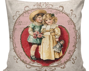 Valentine Pillow, Love Pillow, Romance, French Style Throw Pillow Cushion Cotton with Cotton or Burlap Back #EHD0068 Elliott Heath Designs