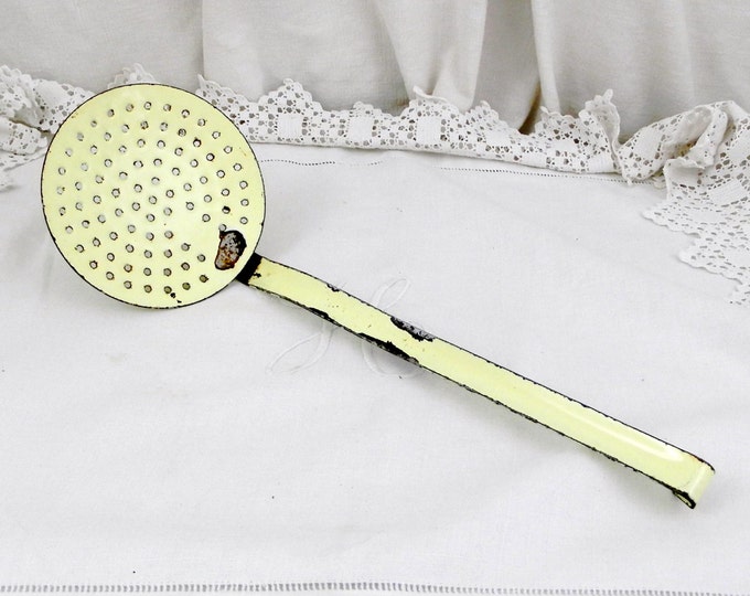 Antique French Chippy Yellow Enamel Strainer / French Country Decor / Vintage / Kitchenalia / Kitchenware / Ladle / Shabby Chic / Home / Antique French Chippy Yellow Enamel Strainer / French Country Decor / Vintage / Kitchenalia / Kitchenware / Ladle / Shabby Chic / Home /