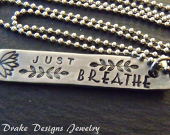 just breathe necklace inspirational her gift for girlfriend