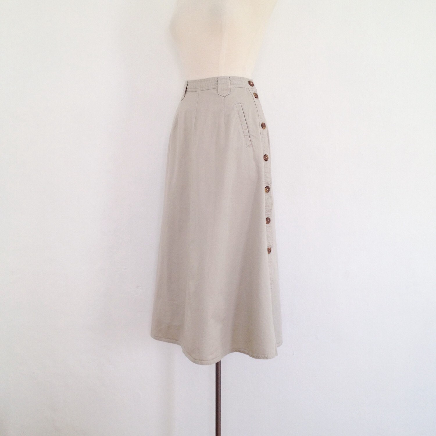 long khaki skirt / full midi skirt vintage high waisted skirt