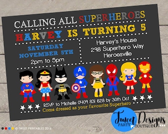 SUPERHERO BOY Invitation, SUPERHERO Birthday Printable Invite, Batman Invitation, Superhero Boy Girl, Superhero Assorted Girl and Boy Invite