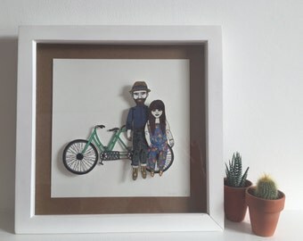 FRAMED Paper Doll Portrait(s) Bespoke Custom Hand Drawn Illustration Artwork
