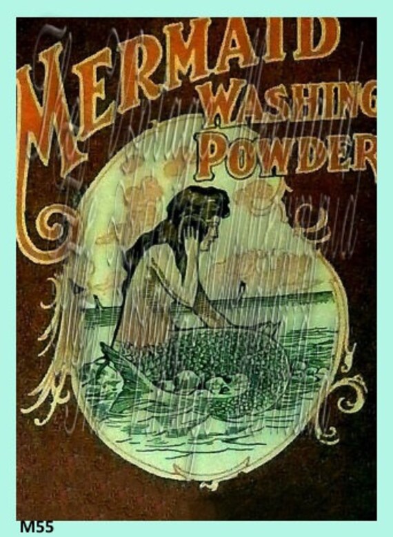 Vintage Mermaid Advertisement Washing Powder Ad Fabric Sewing