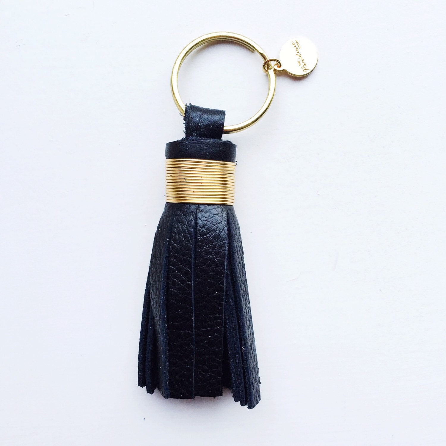 Mini Black Leather Tassel Keychain by TheProvidenceStory on Etsy