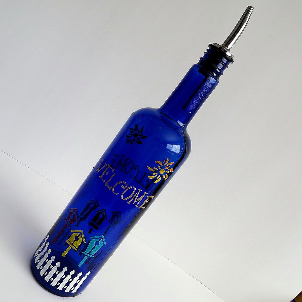 Recycled Wine bottle Oil dispenser Olive oil Cobalt blue