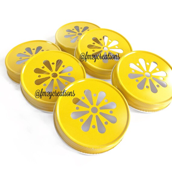 Yellow Color Daisy Lids6 Daisy Cut Yellow Mason Jar Lids