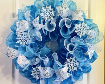 Winter Wreath/ Snowflake Deco Mesh wreath/ January Wreath / Let it Snow Wreath/ Sparkly Snowflake Wreath