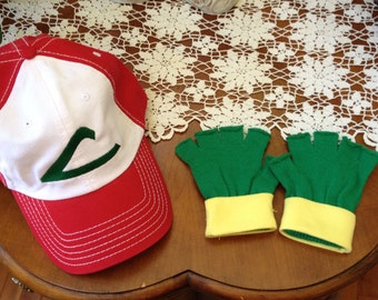 Child Gloves w/ Pokemon Costume Set -- ASH KETCHUM Cosplay - Hat & Gloves