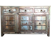 Antique Distressed Blue Sideboards Drawer Chest Dresser Storage Cabinet