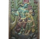 Vintage Dancing Krishna Radha Lotus Kalavriksha Wall Hanging Sculpture