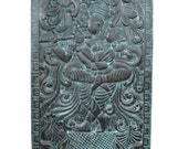 Vintage Radha Krishna Dancing Carved Wall Art Altar Meditation Indian Decor