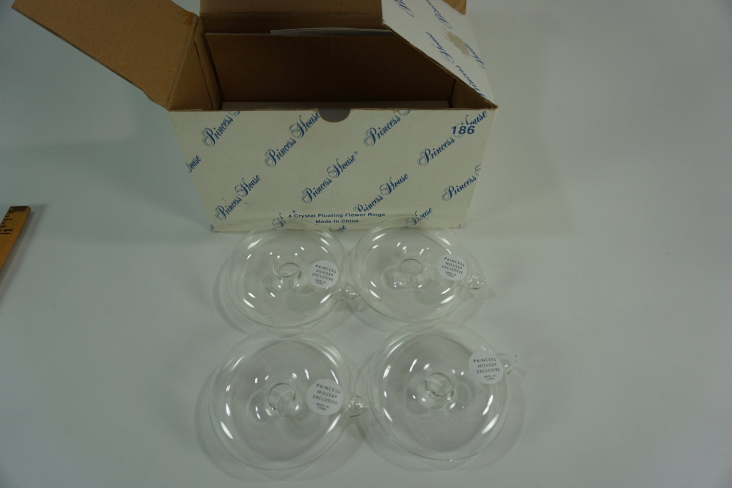 Floating Flower Rings 4 Clear Glass Crystal Flower Holders