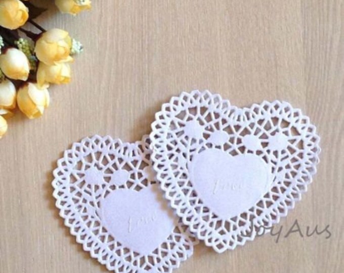 Featured listing image: 100x 4inch White Love-heart Paper Lace Doilies - Wedding Party Cake Centerpiece Garland - Christmas Gift Box Bag Favors