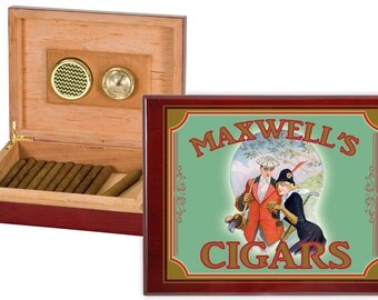 Personalized Classic Golf Style Custom Cedar Cigar Humidor with Rosewood Piano Finish - Your choice of Name for Man Cave Bar, Home or Office