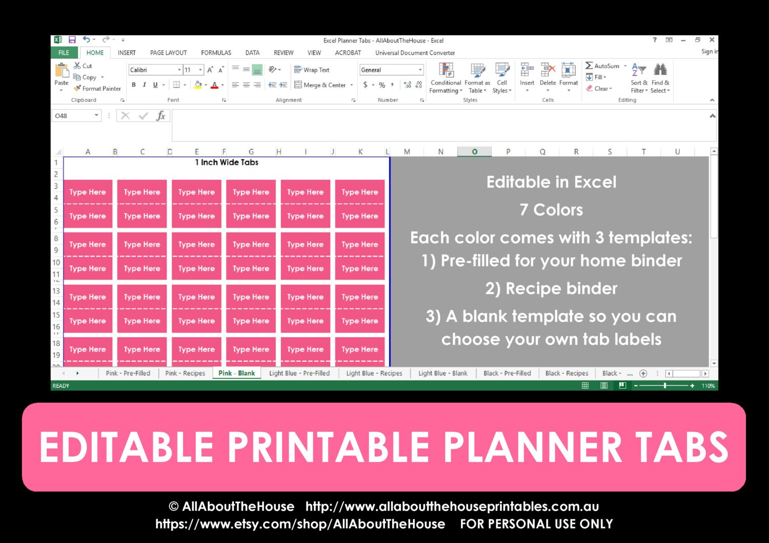 EDITABLE Planner Tabs Printable Daily Planner Accessory recipe