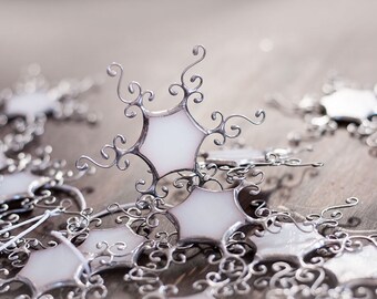 Snowflake, Winter Ornaments, White Stained Glass Snowflakes, Christmas Ornaments, Winter Wedding Decor