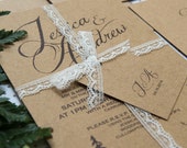 SAMPLE PACK Woodland Brown Kraft and Lace Wedding Invitations
